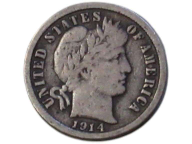 1914 D Barber Dime - Vintage U.S. Silver