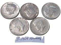 Lot of 5 - 1964 Kennedy Half Dollar Silver