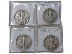 Set of 4 Walking Liberty Half Dollar s (1942-1945) VF Condition