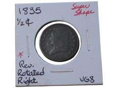 1835 Classic Head Half Cent  - VG8 Condition, Rev. Rotated Right