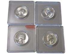 Set of 4 Vintage Liberty Quarters in Display Cases 1944 1946 1962 1950