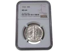 1943 Walking Liberty Half Dollar, MS 64, NGC Graded