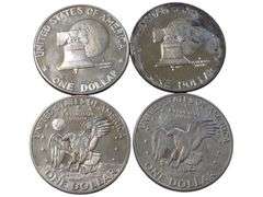 Set of 4 Eisenhower Dollars - 1974 & Bicentennial 1776-1976 Clad
