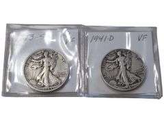 Set of 2 Walking Liberty Half Dollars: 1941-D & 1943-S - VF Condition