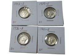Collection of 4 BU Mercury Dimes: 1936-D, 1939-S, 1941-S, 1943-S