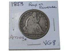 1853 Seated Liberty Half Dollar with Arrows & Rays - VG8