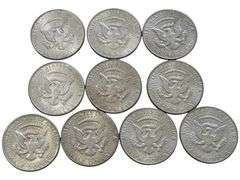 10 SILVER 1964 KENNEDY HALF DOLLARS