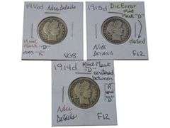 1914-1916 Barber Quarter Lot - 3  with Mint Mark D and Errors