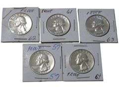 Set of 5 Proof Washington Quarters (1957-1964) in Holders