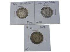 1916 Barber Quarter  Collection - Nice Details Grades F15, VG10, VG8