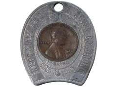 1955 Lincoln Wheat cent in Good Luck Horseshoe Holder