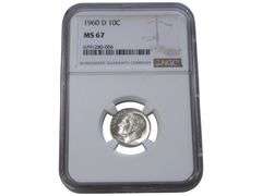 1960 D Roosevelt Dime NGC MS 67 Graded