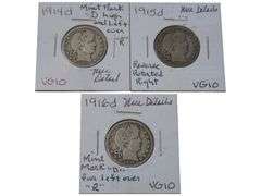 1914-1916 Barber Quarter Set - VG10, Various Mint Marks & Details