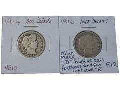 1914 & 1916 Barber Quarters - VG10 & F12 - Nice Details and Mint Mark Noted