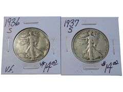 1936 & 1937 S Walking Liberty Half Dollars - Very Fine Condition