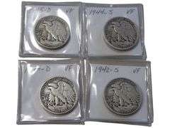 Set of 4 Walking Liberty Half Dollar s (1942-1945) VF Condition
