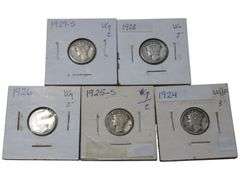 Lot of 5 Mercury Dimes (1924-1929) – Various Grades