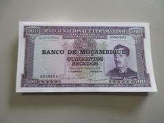 Pack of 100 mozambique 500 escudos uncirculated 100 consecutive notes total