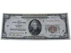 1929 $20 National Currency Note from Federal Reserve Bank of Atlanta
