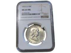 1953 D Franklin Half Dollar MS 63 FBL Certified by NGC