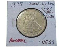 1875 SMALL LETTER SEATED HALF DOLLAR