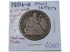 1854-O Seated Liberty Half Dollar  - Small Letters, VG10