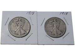 1918 Walking Liberty Half Dollar s - Set of 2