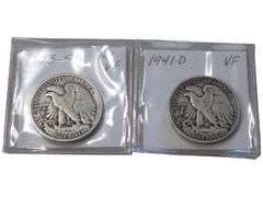 Set of 2 Walking Liberty Half Dollars: 1941-D & 1943-S - VF Condition