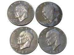 Set of 4 Eisenhower Dollars - 1974 & Bicentennial 1776-1976 Clad