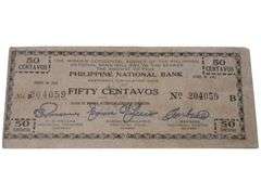 1942 Philippine National Bank 50 Centavos Emergency Note
