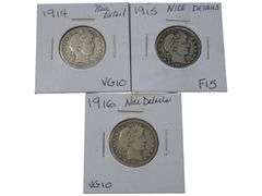 1914-1916 Barber Quarter  Set - Nice Details, VG to F Grades