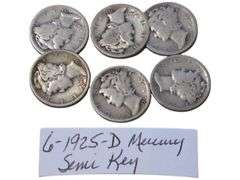 Six 1925-D Mercury Dimes - Semi Key Date  Lot