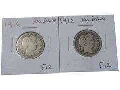 1912 Barber Quarters Pair - Fine F12 Condition