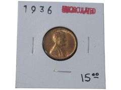 Uncirculated 1936 Lincoln Wheat cent in Protective Sleeve