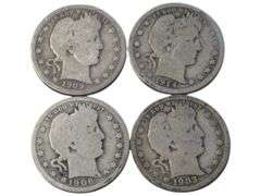 Lot of 4 Barber Quarters (1903, 1906, 1909, 1914) - Collectible