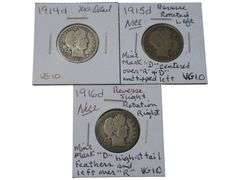 1914-1916 Barber Quarter Trio: VG10 with Mint Mark Variations