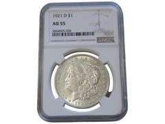 1921 D Morgan Silver Dollar $1 AU 55 NGC Certified