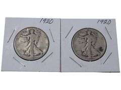 Pair of 1920 Walking Liberty Half Dollars in Protective Holders