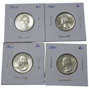 4 SILVER BU 1964 QUARTERS