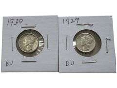 1929 1930 BU MERCURY DIME LOT