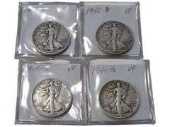 Set of 4 Walking Liberty Half Dollars (1941-S, 1942-D, 1943-D, 1945-S) VF Condition