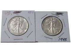 1942 S & 1945 Walking Liberty Half Dollar s - Uncirculated Condition
