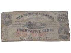 Vintage 1863 State of Alabama 25 Cents Confederate Currency Note