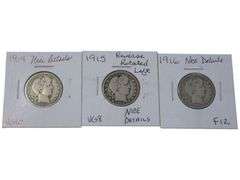 1914-1916 Barber Quarter  Set – Nice Details, Mixed Grades (VG10, VG8, F12)