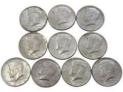 10 SILVER 1964 KENNEDY HALF DOLLARS