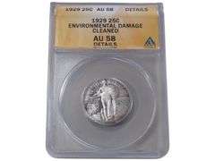 1929 Standing Liberty Quarter - ANACS AU 58, Environmental Damage/Cleaned