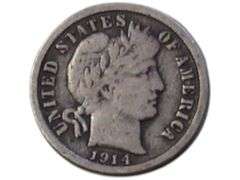 1914 D Barber Dime - Vintage U.S. Silver