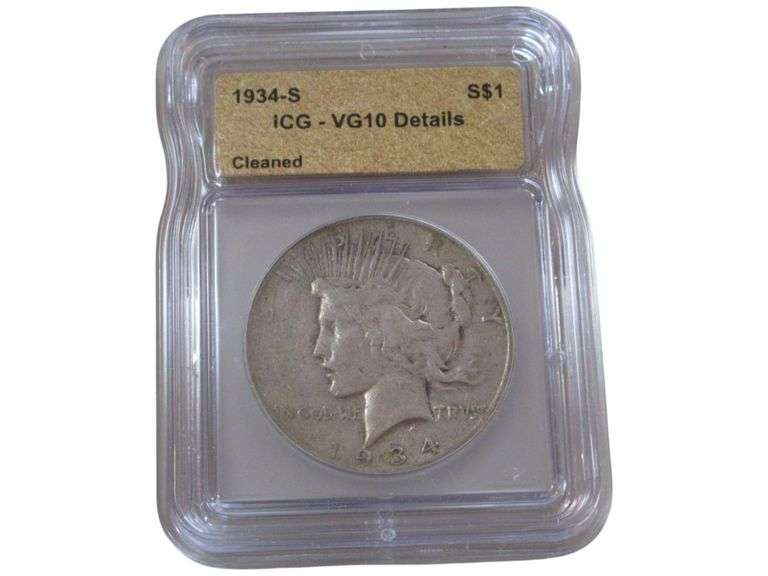 1934-S Peace Dollar ICG VG10 Details Cleaned in Holder