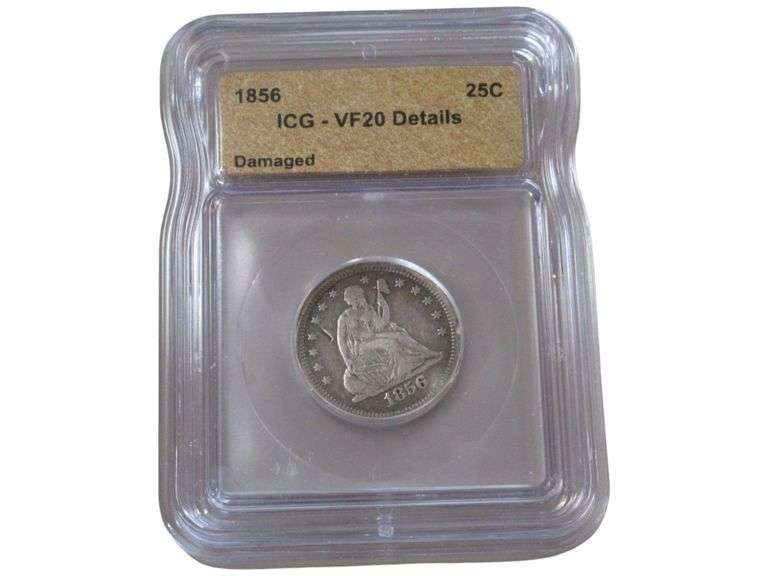 1856 Seated Liberty Quarter ICG VF20 Details Damaged