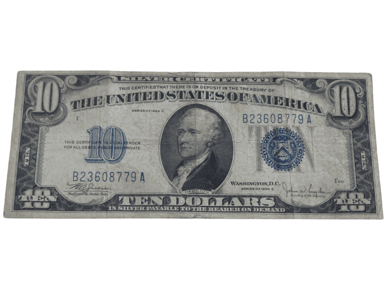 1934C $10 Silver Certificate United States Fine Attractive Blue Seal